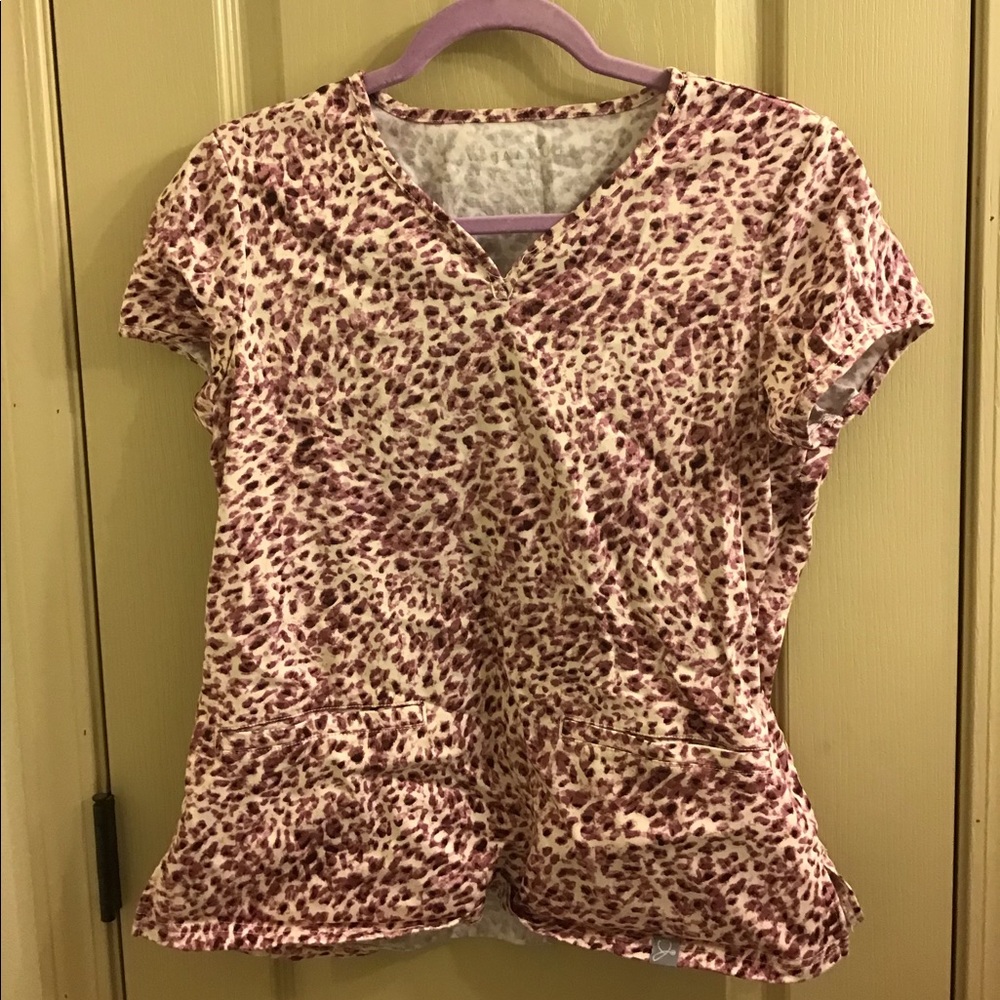 Jaanuu Purple Cheetah Print Scrub Top
